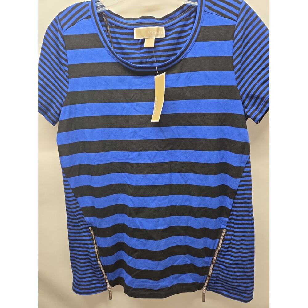 Michael Kors Blouse Tee Top Womens M Blue Cotton Blend Round Neck Short Sleeve